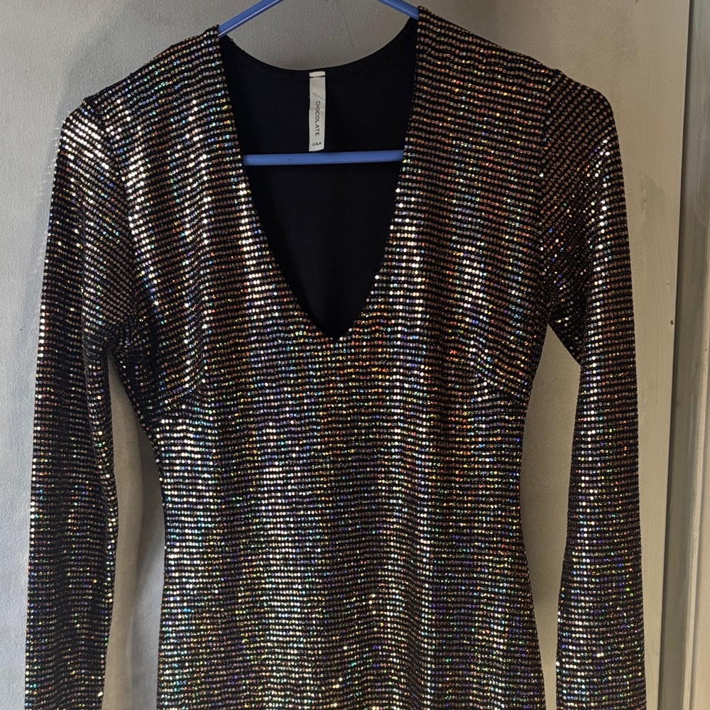 Y2K Chocolate Multicolor Sequin V-Neck Top